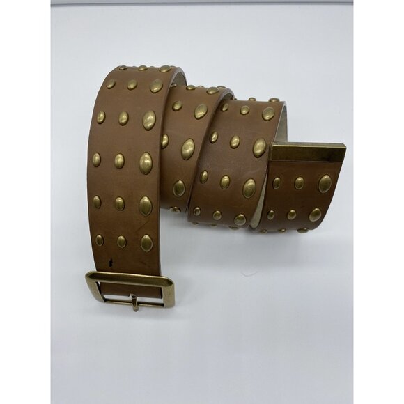 Nine West Tan Brown Genuine Leather Belt w/ Gold Studs Women's Size M 329006 - Picture 12 of 16